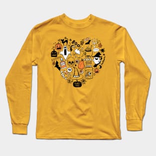 Spooky Cute Halloween Doodles - Skulls & Witchcore Heart Long Sleeve T-Shirt